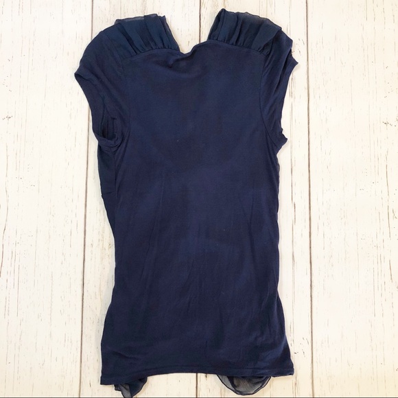 Anthropologie Deletta navy blue rosette blouse M - Picture 2 of 5